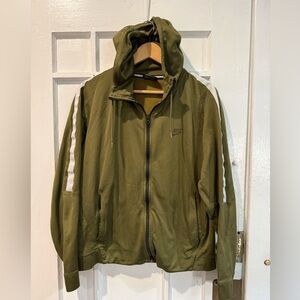 Nike Olive Green Hooded Track Jacket with White Sleeve Stripes